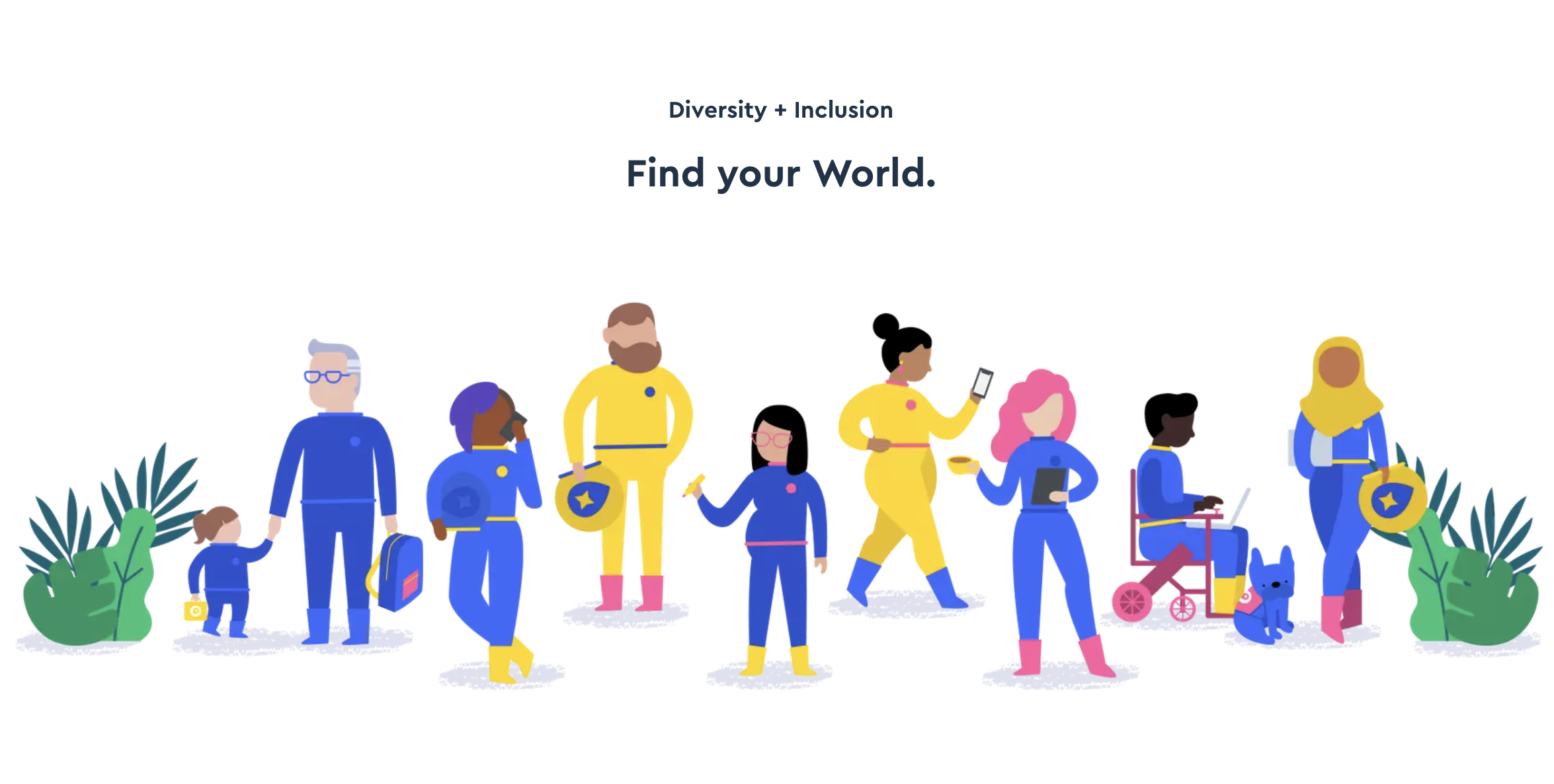 A diverse illustrated community, including disabled people